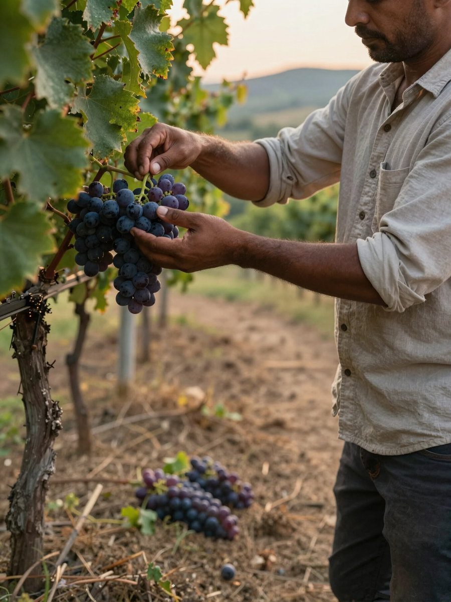 Hand-picking grapes at harvest